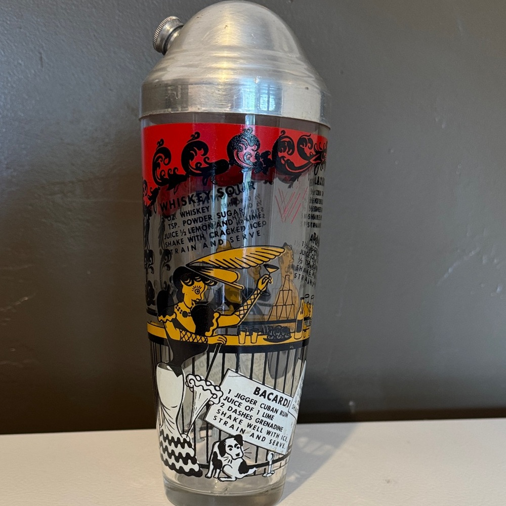 Vintage Cocktail Shaker with Red and Black Design